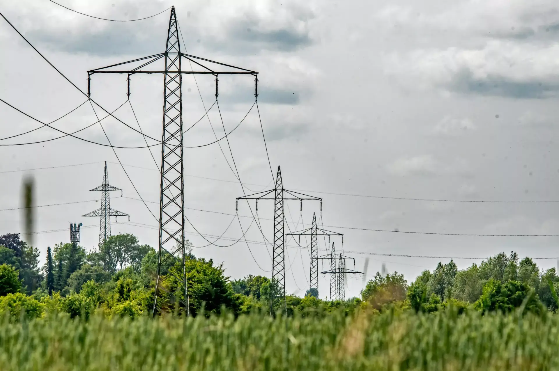 Leitungstrasse in Landschaft als Symbol für Planung und Gutachten